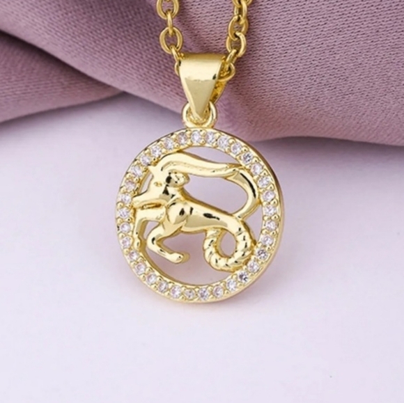 Capricorn Zodiac Necklace, Zircon Gold Plated Stainless Steel - Picture 1 of 16